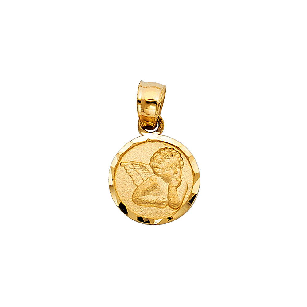 14K Yellow Gold Mini Small Angel Charm Pendant (10 Mm Dia)